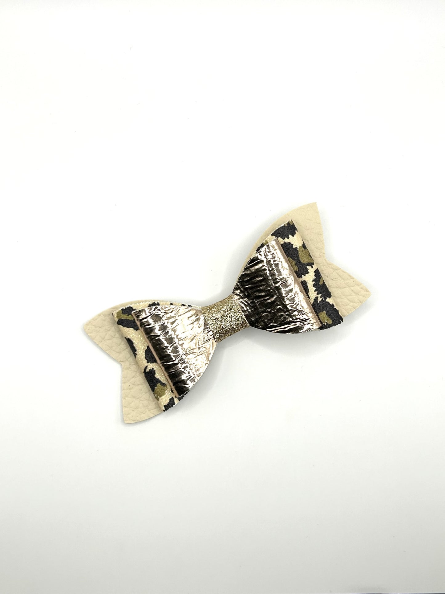 Beige & Animal Print with Bronze Hair Bow Clip