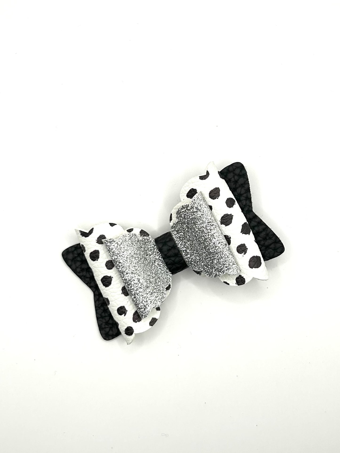 Black Dalmatian with Silver Glitter Hair Bow Clip