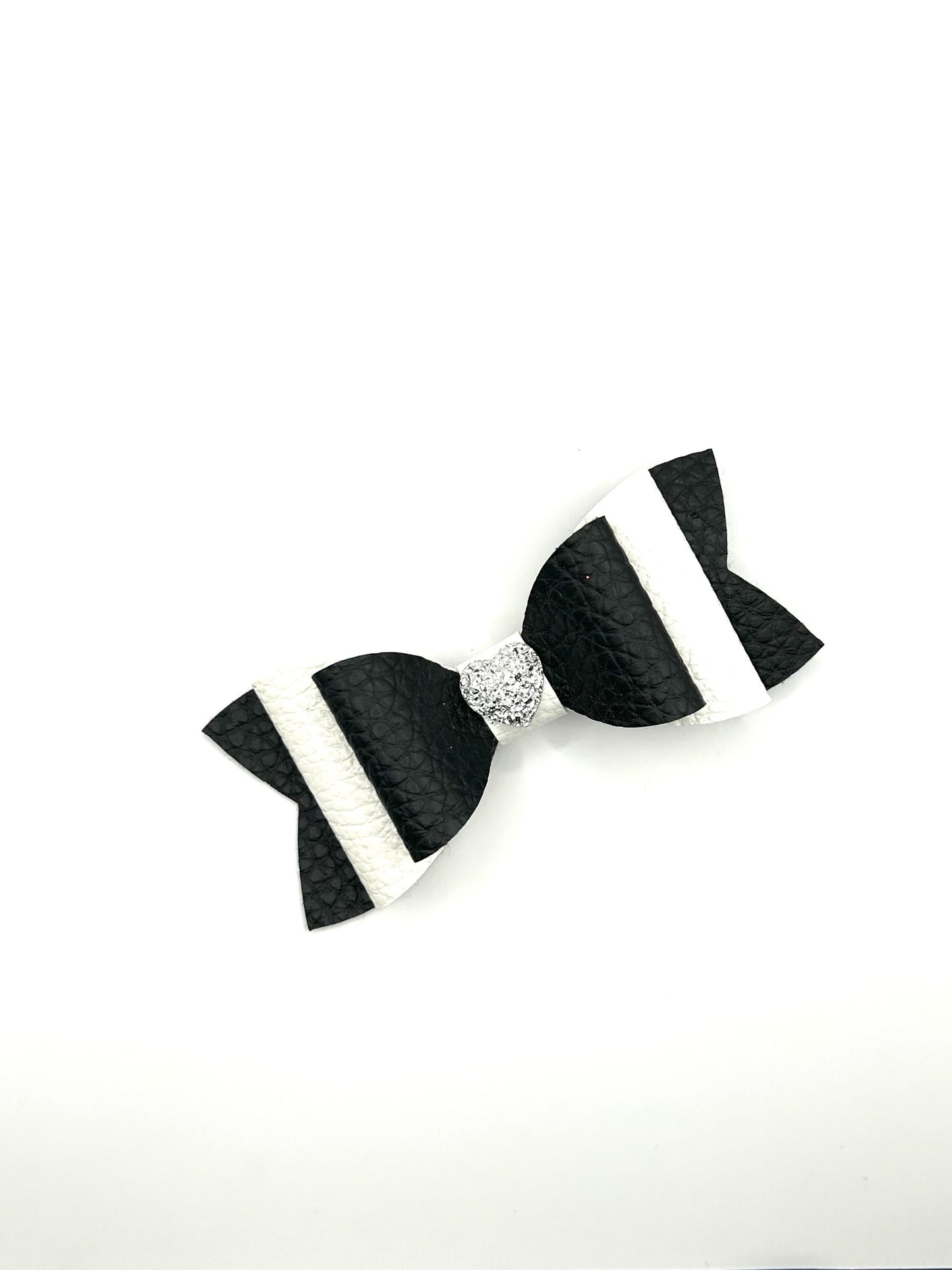 Black & White Heart with Silver Heart Hair Bow Clip