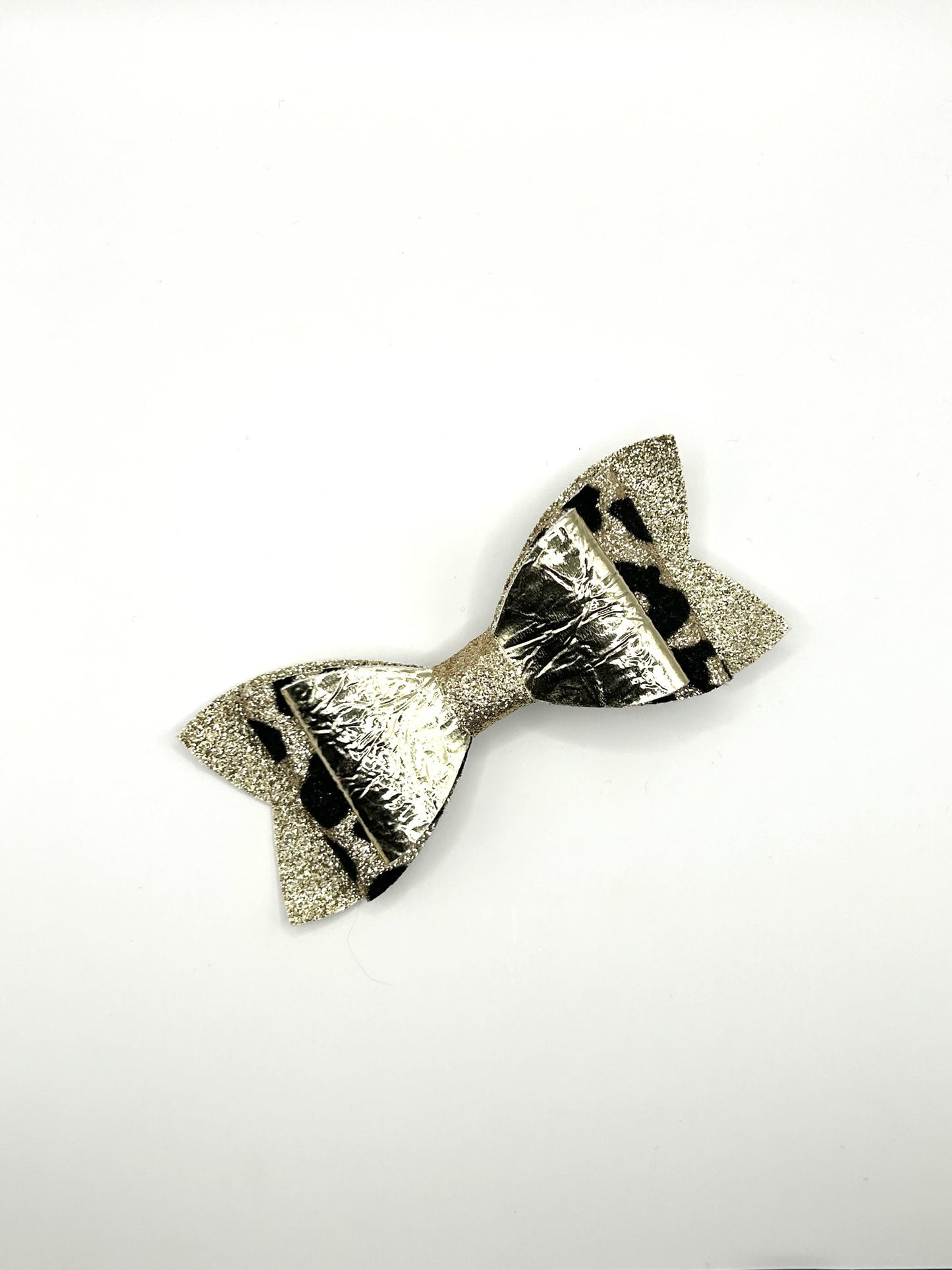 Glitter Gold & Felt Animal Print with Mirror Gold Hair Bow Clip
