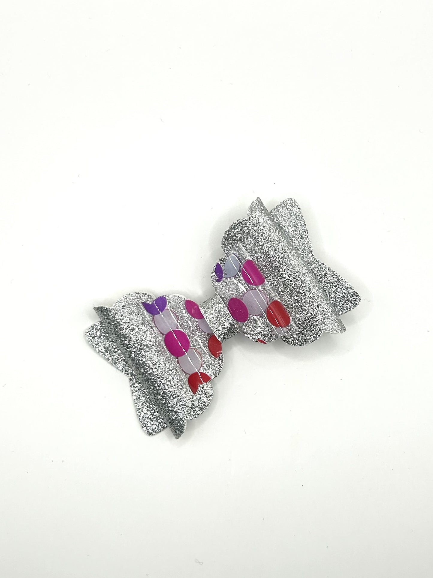 Multicoloured Polka Dots & Silver Glitter Hair Bow Clip