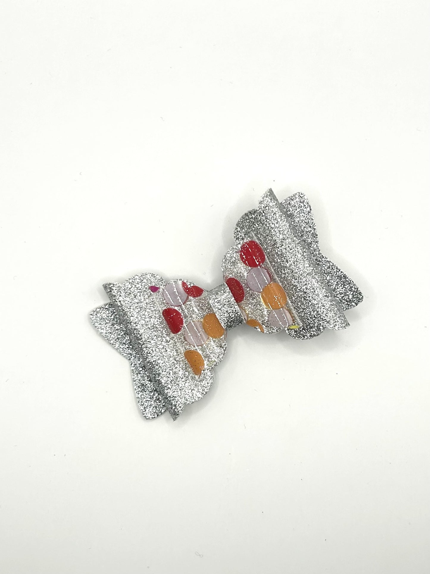 Multicoloured Polka Dots & Silver Glitter Hair Bow Clip