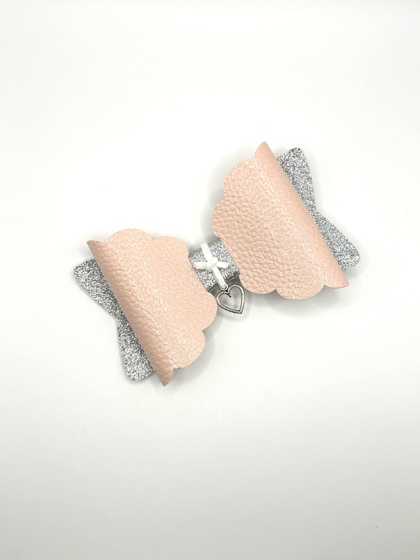 Light Pink & Silver Glitter with Hanging Heart Hair Bow Clip