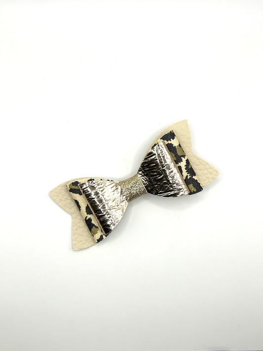 Beige & Animal Print with Bronze Hair Bow Clip