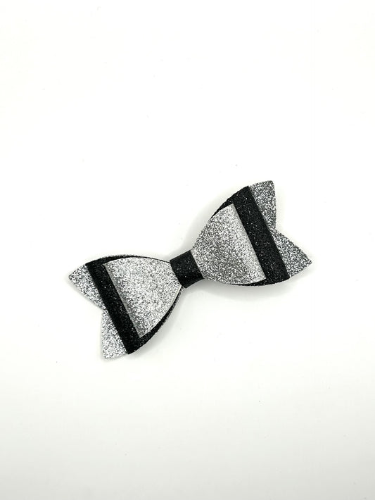 Black & Silver Glitter Hair Bow Clip
