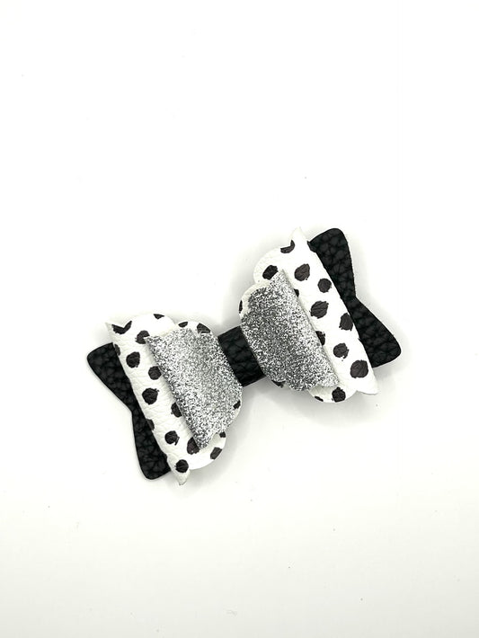 Black Dalmatian with Silver Glitter Hair Bow Clip