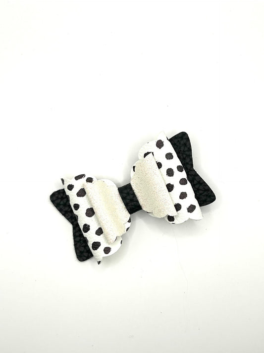 Black Dalmatian with White Glitter Hair Bow Clip