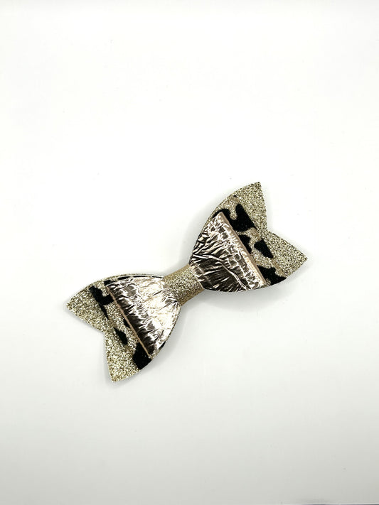 Glitter Gold & Felt Animal Print with Mirror Bronze Hair Bow Clip