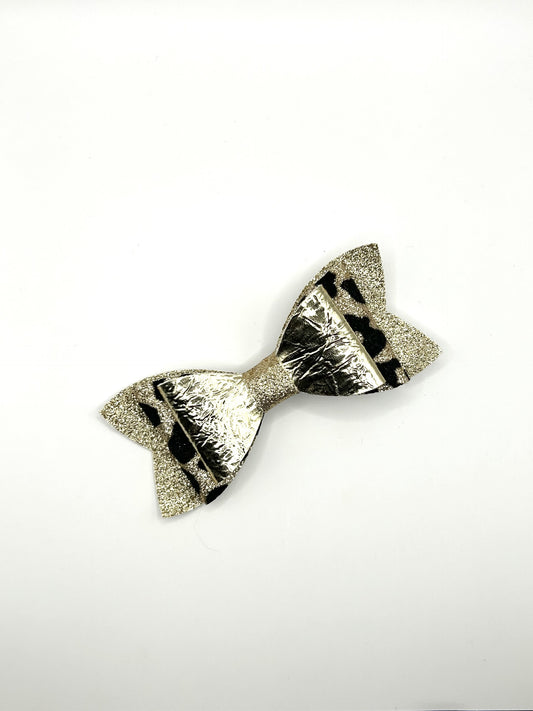 Glitter Gold & Felt Animal Print with Mirror Gold Hair Bow Clip