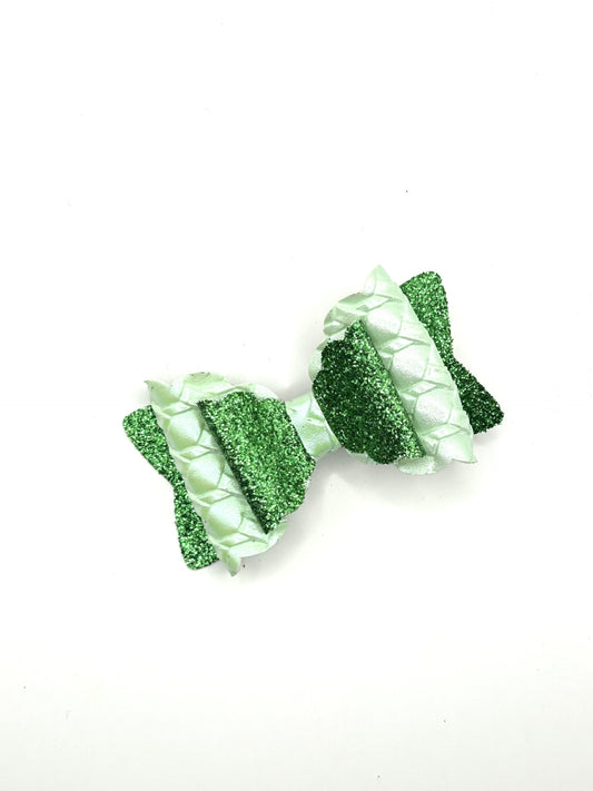Mermaid Green and Dark Green Glitter Embossed Hair Bow Clip