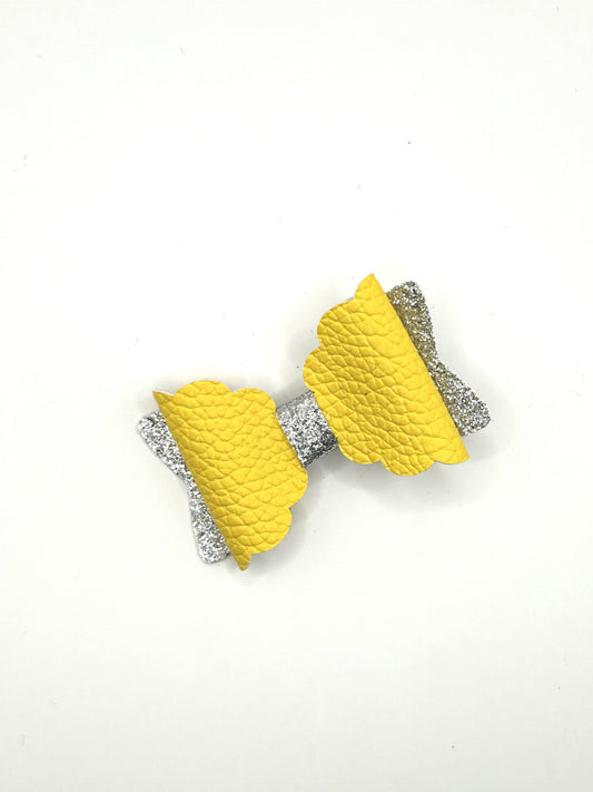 Yellow & Silver Glitter Hair Bow Clip