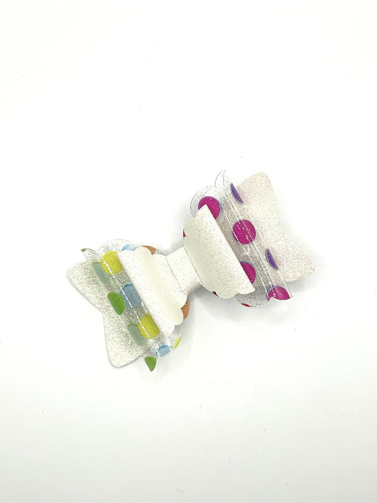 Multicoloured Polka Dots & White Glitter Hair Bow Clip