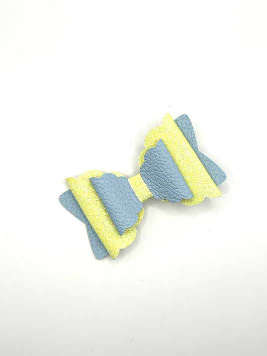 Pastel Blue & Yellow Glitter Hair Bow Clip