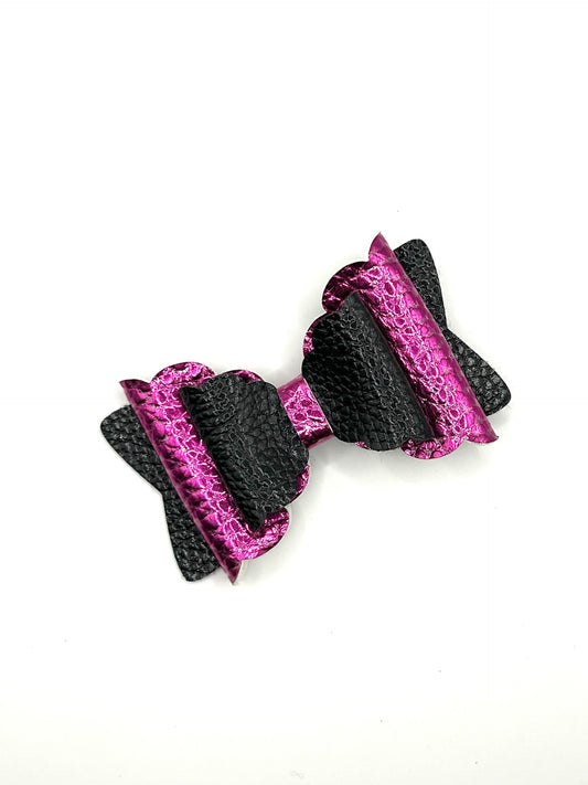 Metallic Pink & Black Hair Bow Clip