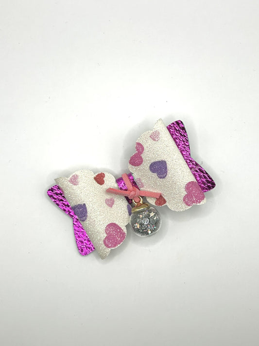 Metallic Pink & Hearts with Hanging Wishing Ball Hair Bow Clip