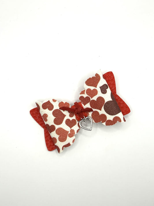 Red Hearts & Red with Hanging Silver Heart Hair Bow Clip