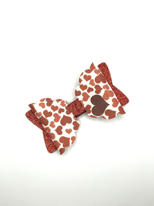Red Hearts & Red Glitter Hair Bow Clip