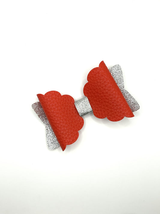 Red & Silver Glitter Hair Bow Clip